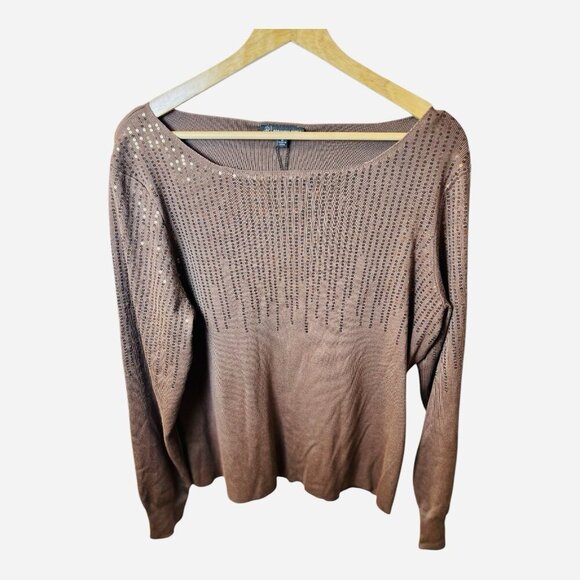 Adrianna Papell Solid Raw Edge Boat Neck Ribbed XL Antique Copper Color Brown - Picture 2 of 8